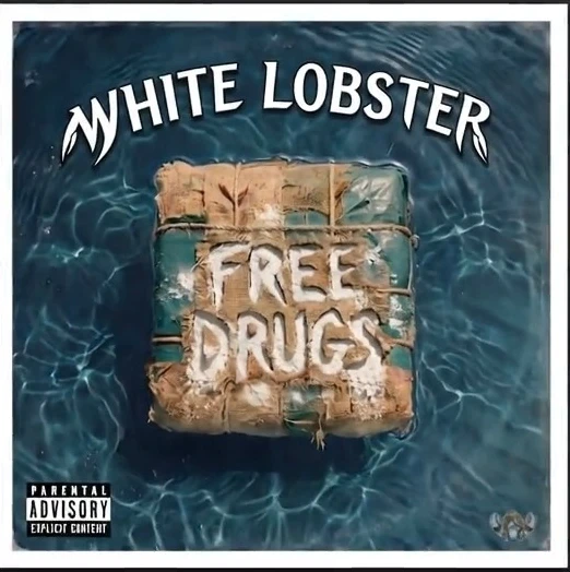 Free Drugs album cover: a taped bale floating in open water.